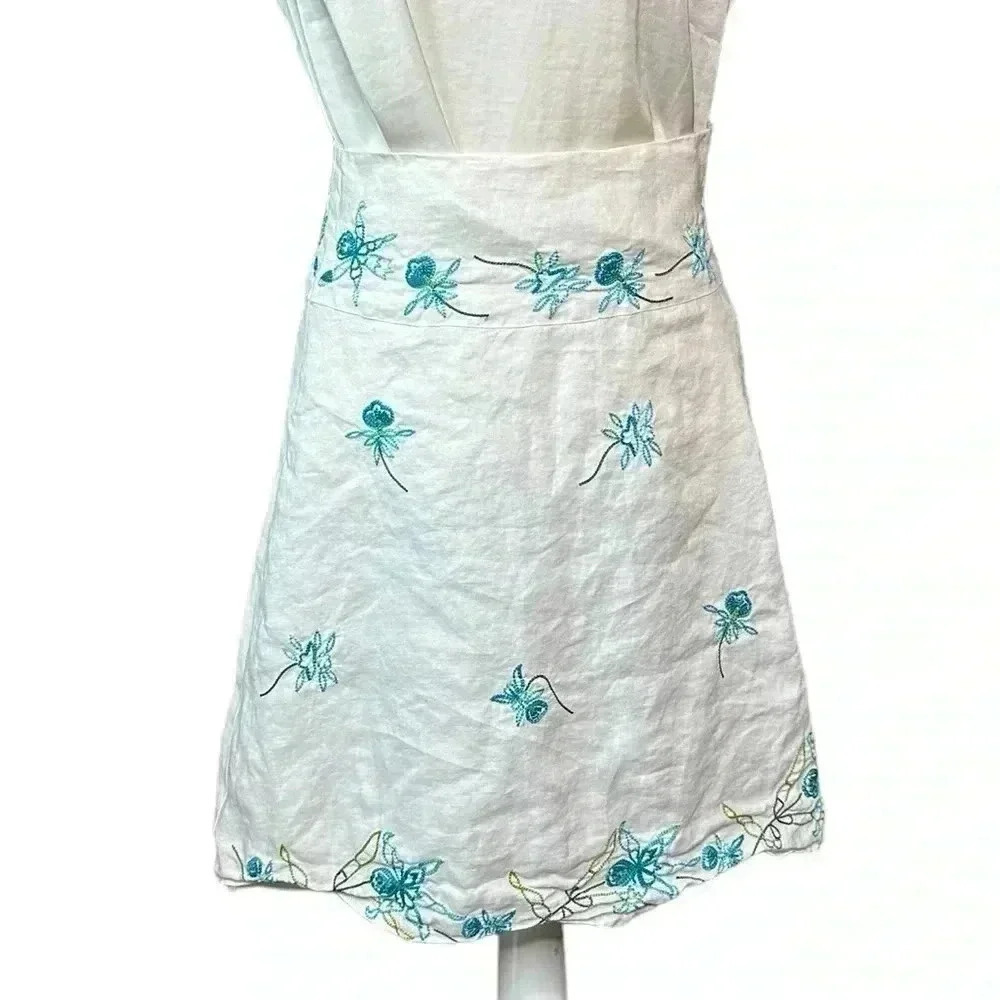 Anne Carson 100% Linen Petite A Line Floral Embroidered Skirt 4P